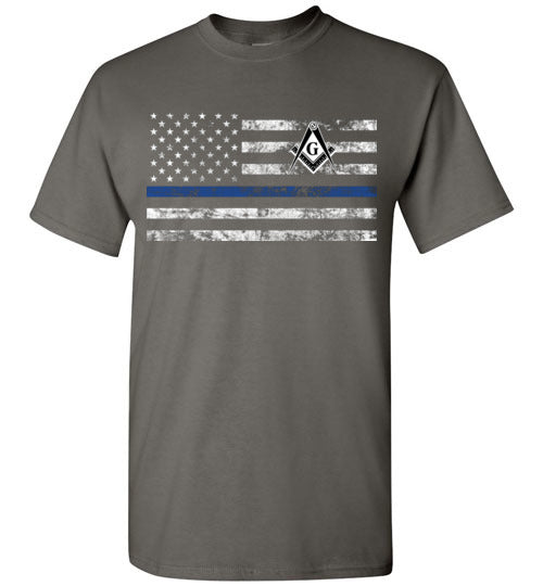 Masonic Police Thin Blue Line Flag T Shirt Mason Tee