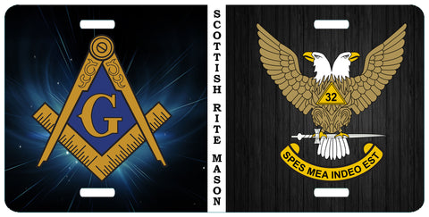 Mason Scottish Rite 32nd Degree Wings Up Split Masonic License Plate