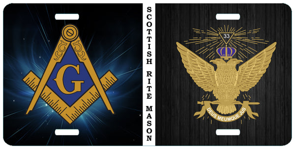 Mason Scottish Rite 33rd Degree Wings Up Split Masonic License Plate