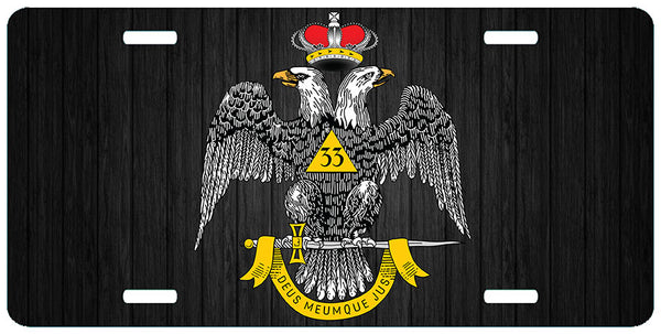 Scottish Rite 33rd Degree Wings Down Masonic License Plate