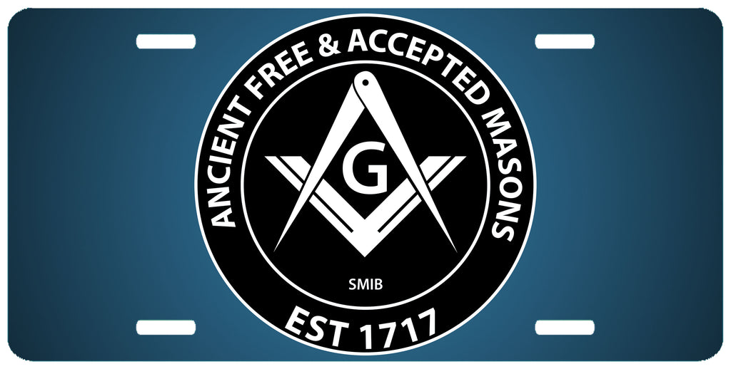 Ancient Free & Accepted Masons 1717 License Plate Tag Masonic Blue