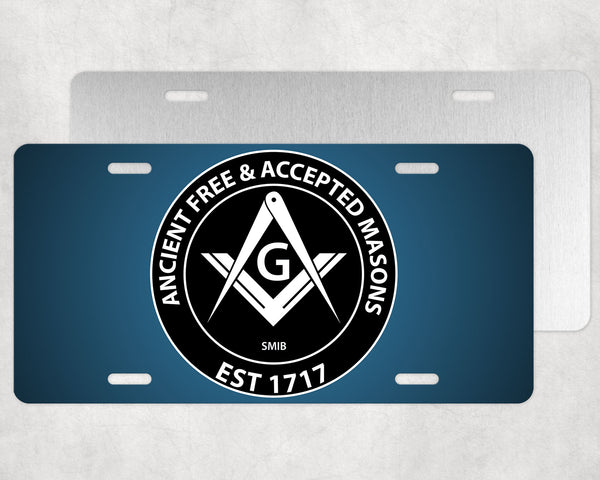 Ancient Free & Accepted Masons 1717 License Plate Tag Masonic Blue
