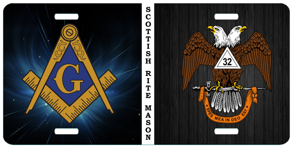 Mason Scottish Rite 32nd Degree Wings Down Split Masonic License Plate