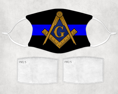 Masonic Thin Blue Line Police Face Mask Adjustable Filters Mason Emblem Facemask