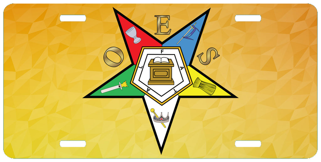 Order of the Eastern Star Yellow Back License Plate OES Tag